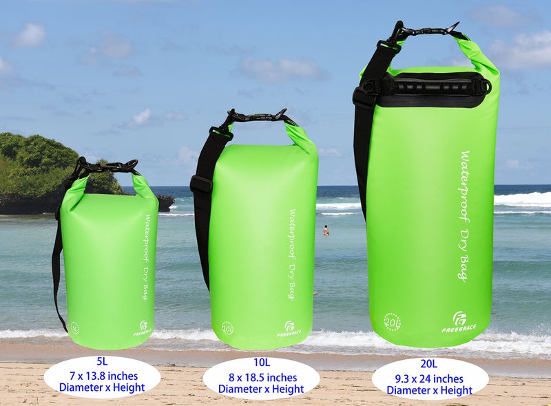 Freegrace Waterproof Dry Bags Set Of 3 Dry Bag With 2 Zip Lock Seals & Detachable Shoulder Strap, Waist Pouch & Phone Case - Can Be Submerged Into Water (Green, 20L) - Image 2